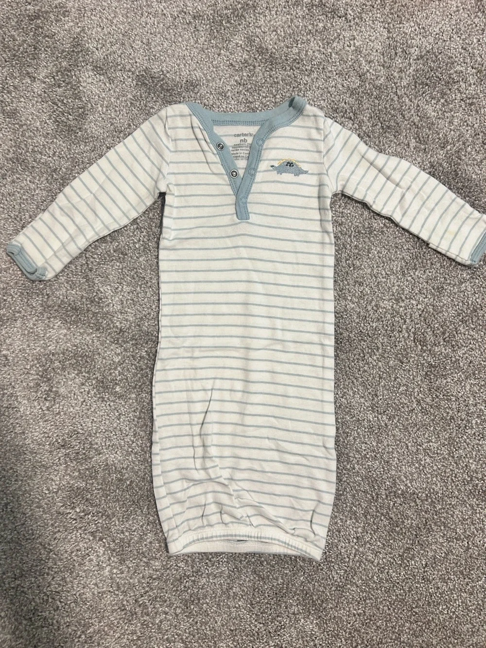 Striped Baby Gown in White and Light Blue